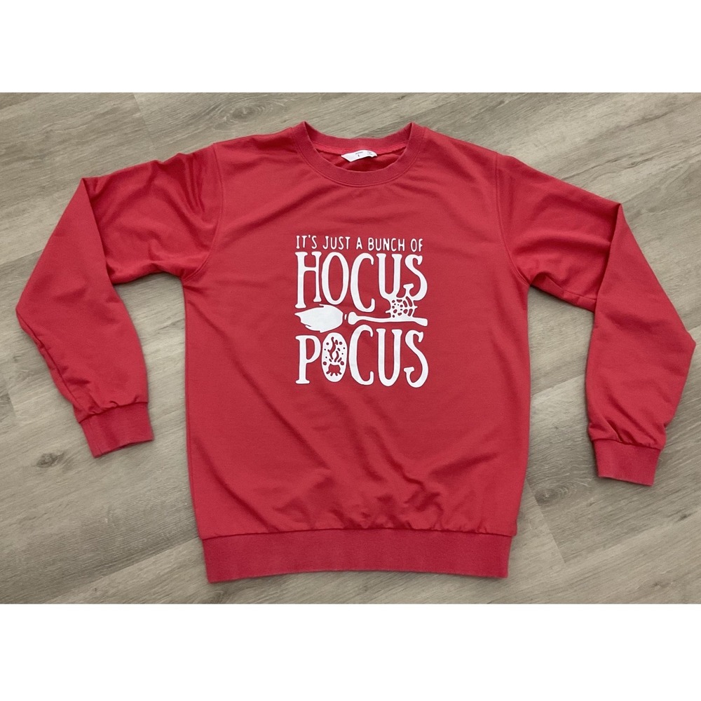 Hocus Pocus‎ Graphic Sweatshirt Womens Large Coral Crewneck Pullover